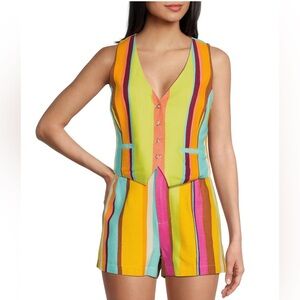 NWT GB Gianni Bini Colorful Striped Button Front Vest XS Y2K Retro Artsy Preppy